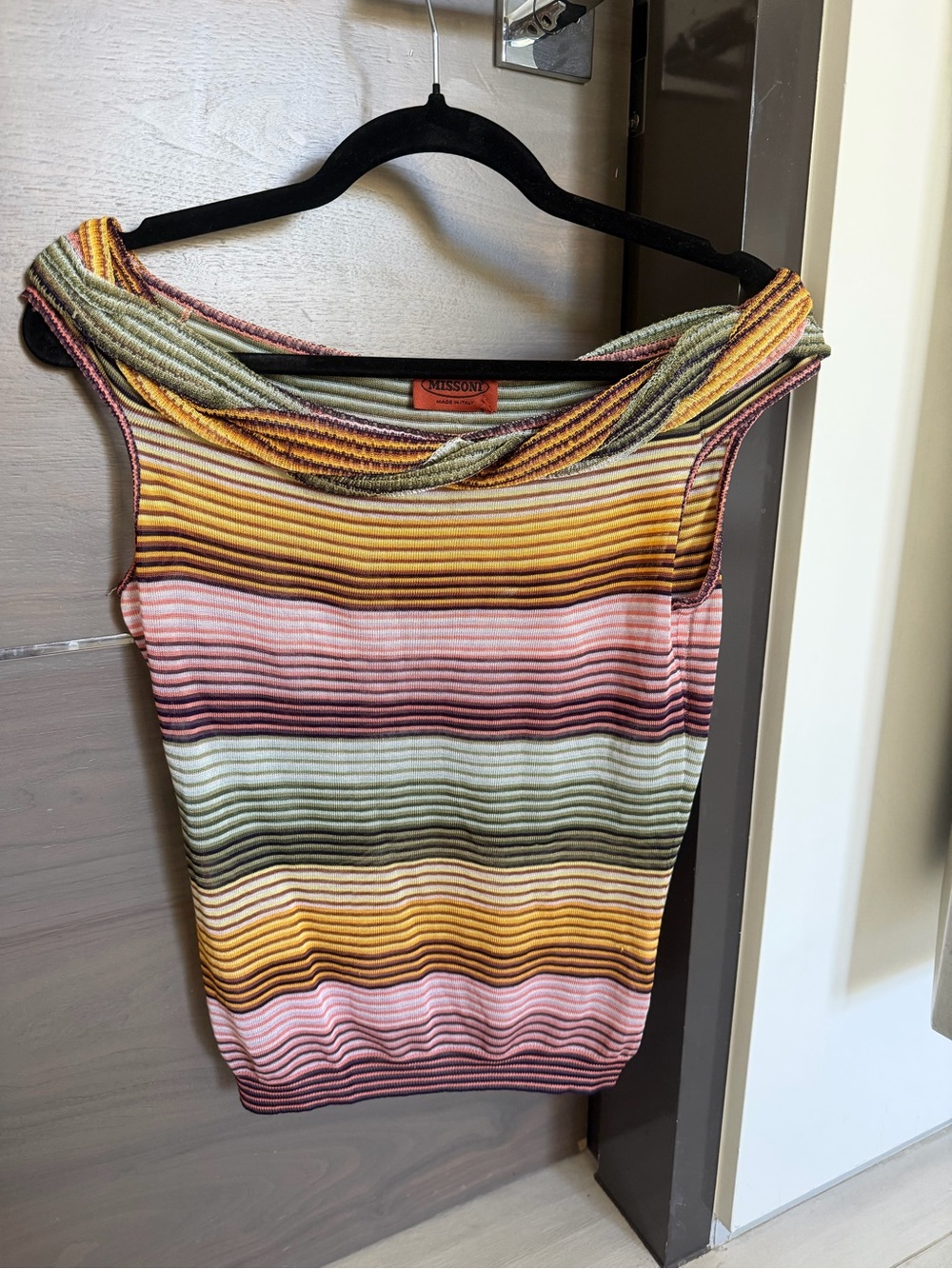 Missoni Striped Ribbed Knit Off-Shoulder Top in Multicolor